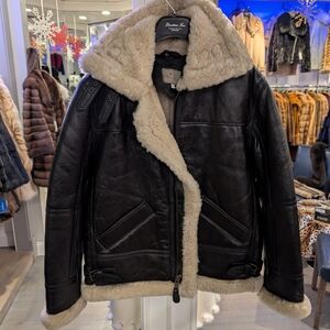Brandon Thomas Black Leather Jacket with Cream Shearling